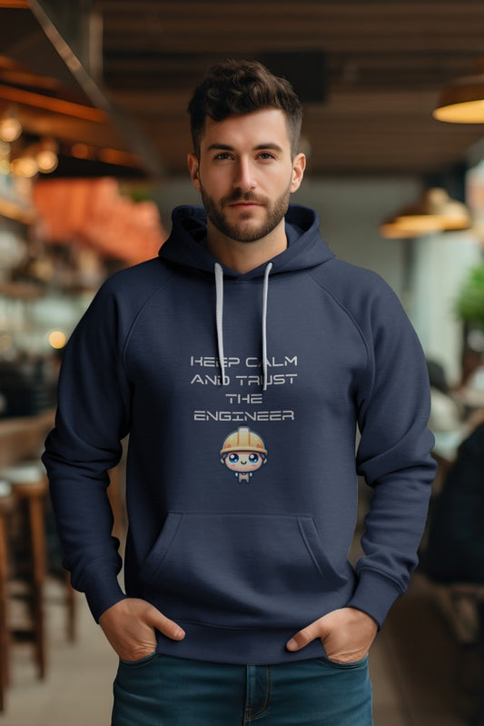 Men's Navy Blue "KEEP CALM AND TRUST THE ENGINEERS' Graphic Printed Hoodie