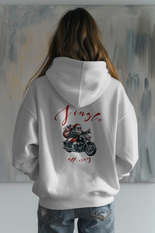 Women's White "Jingle all the way" Graphic Printed Hoodie