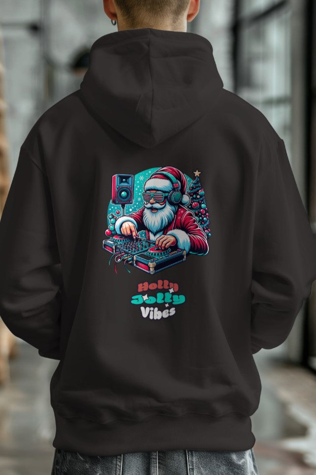 Men's Black "Hollly Jolly Vibes" Graphic Printed Hoodie