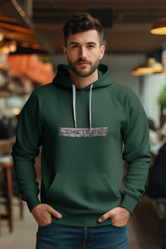 Men's Bottle Green Color "LIMITLESS" Graphic Printed Hoodie