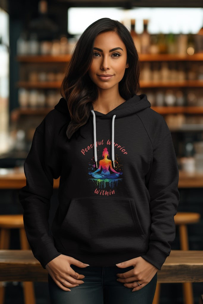 Women's Black "Peaceful Warrior Within" Graphic Printed Hoodie