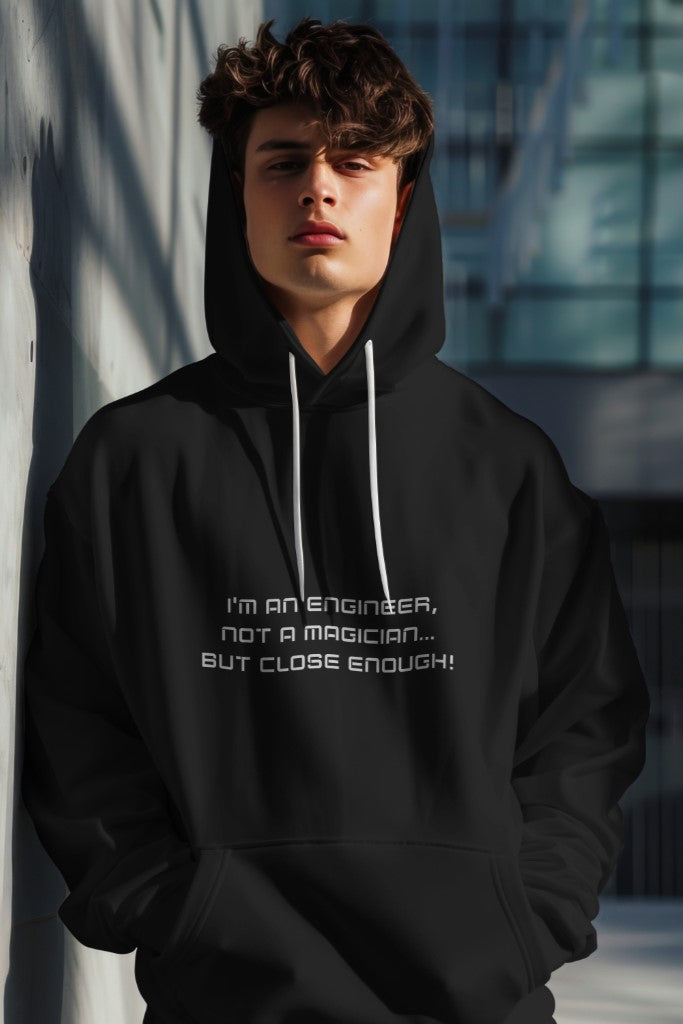 Men's Black "I'm an engineer, not a magician" Graphic Printed Hoodie