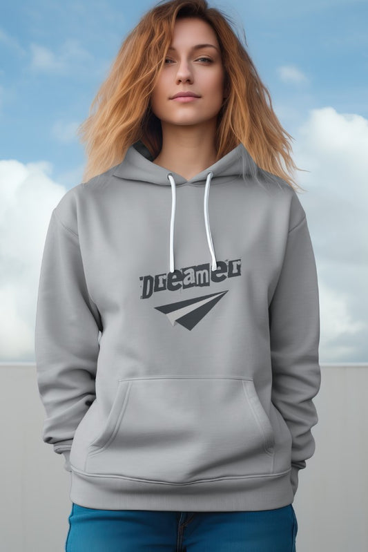 Women's Grey Melange "Dreamer " Graphic Printed Hoodie