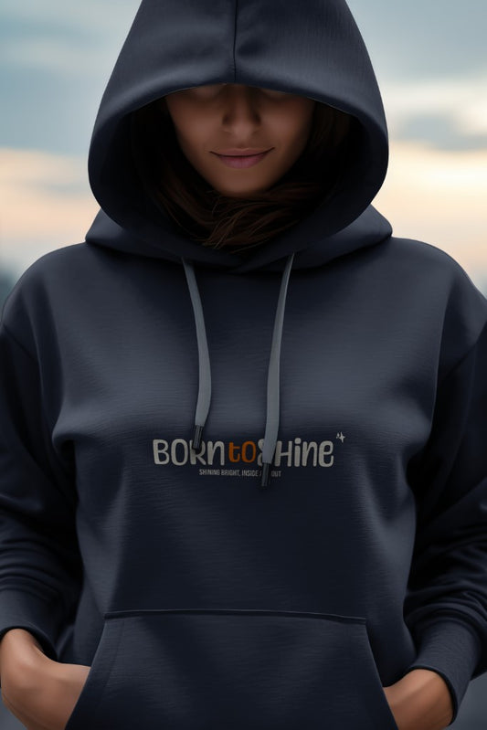 Women's Navy Blue "Born to Shine" Graphic Printed Hoodie