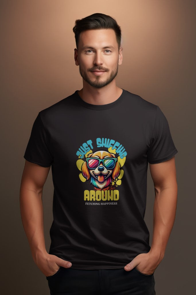 Men's Black "Just Sniffing" Graphic Printed Classic Round Neck T-shirt