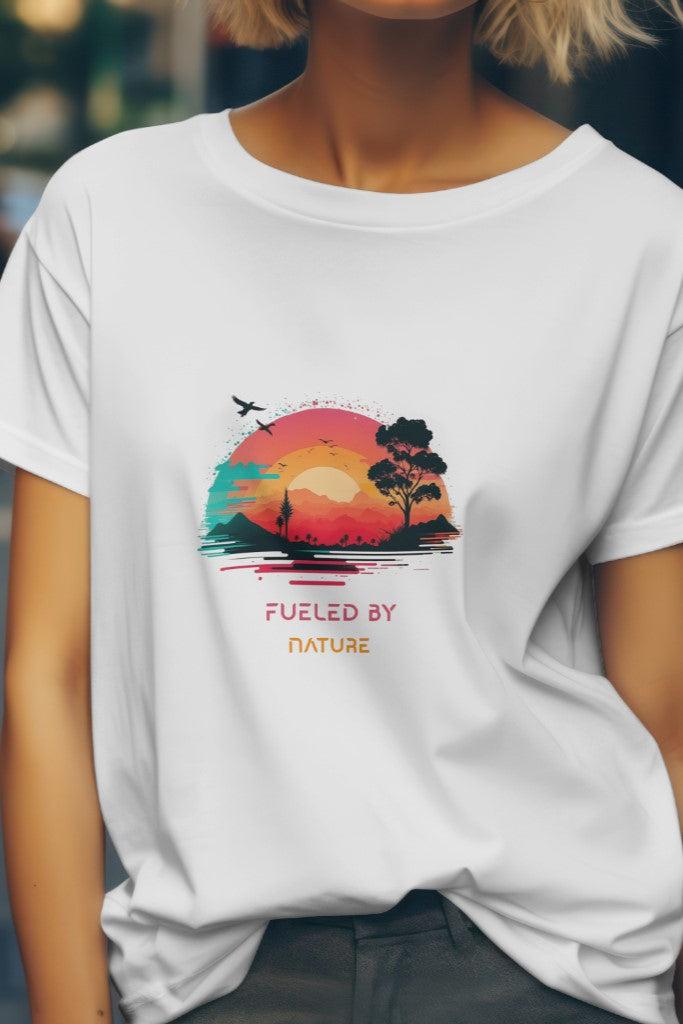 Women's Black "Fueled by Nature" Graphic Printed Classic Round Neck