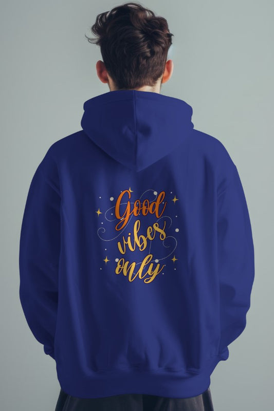 Men's Royal Blue "Good Vibes Only" Graphic Printed Hoodie