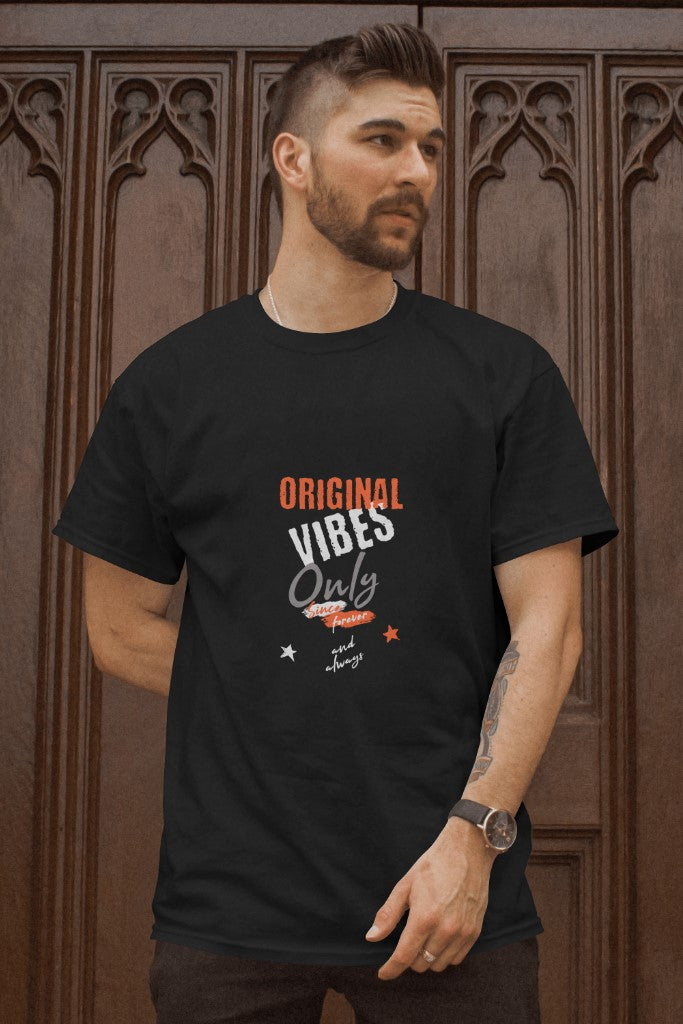 Men's Black "Original Vibes Only" Graphic Printed Classic Round Neck T-shirt